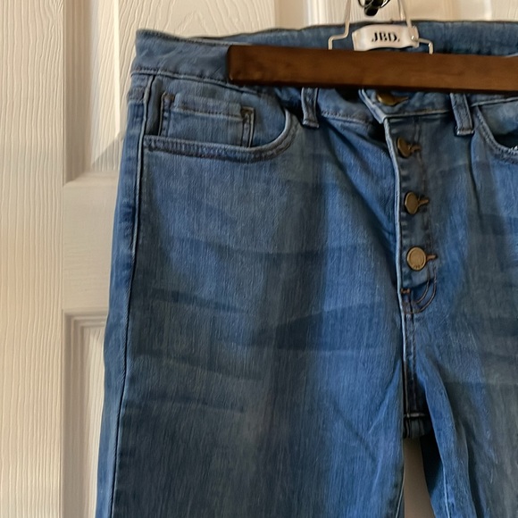 NWOT Just Black Denim mid rise button fly skinny jeans medium wash raw hem - Picture 4 of 10